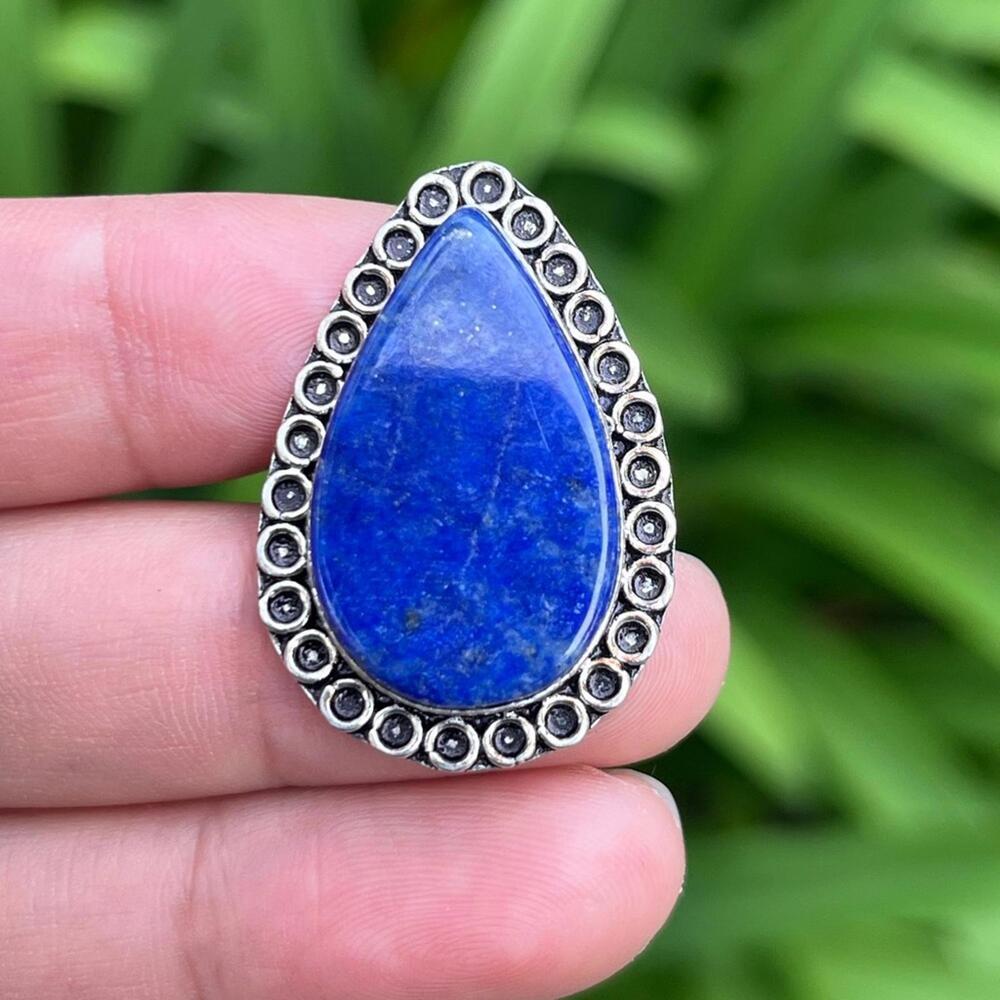 Size 8 Silver Plated Natural Lapis Lazuli Stone Ring 2295